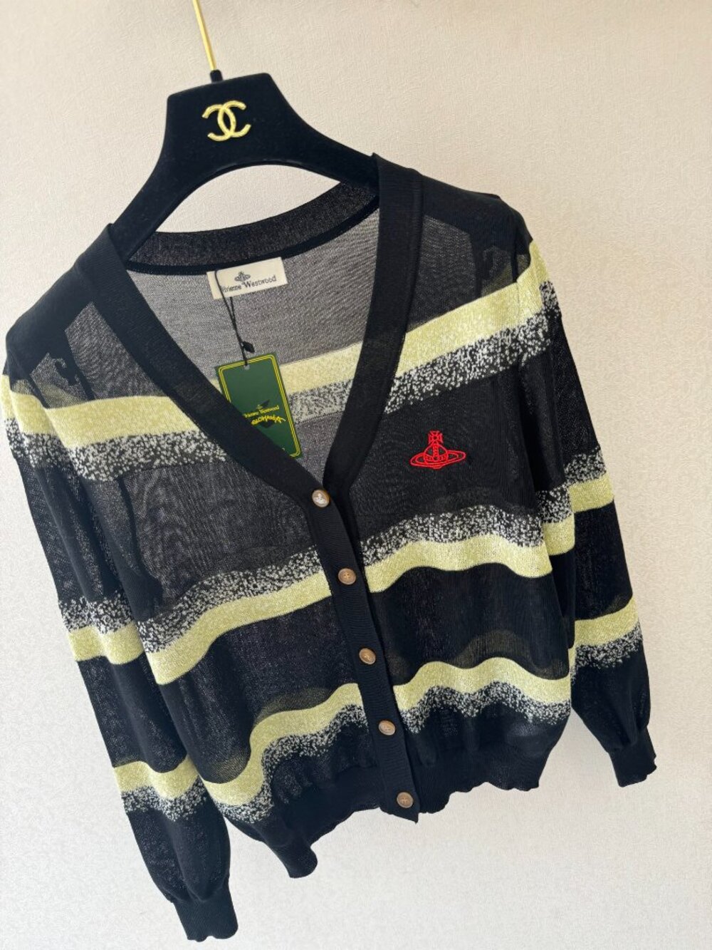 New Vivienne Westwood Striped Virgin Wool Cardigan - Black/Yellow - Size M - Picture 3 of 6